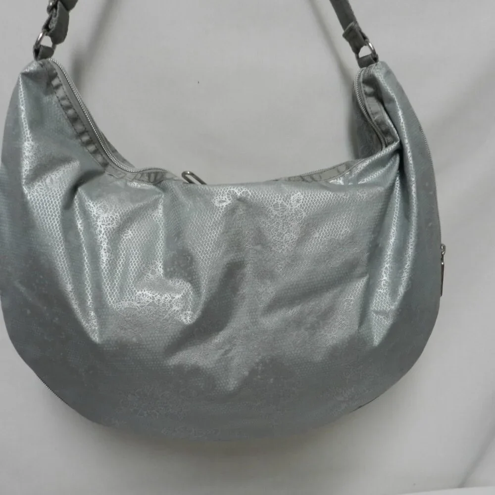 LeSportSac Sequin large Hobo bag purse zip top adjustable Expandable gray NEW
